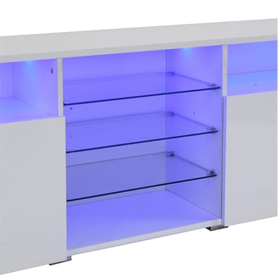 Prieto High Gloss TV Stand Sideboard In White With LED Lights_5