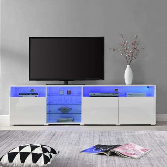 Prieto High Gloss TV Stand Sideboard In White With LED Lights_2