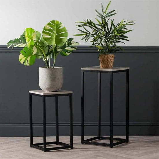 Primm Wooden Plant Stand In Summer Grey With Matte Black Frame_1
