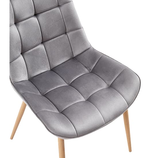 Primo Grey Fabric Dining Chairs With Oak Legs In Pair_4