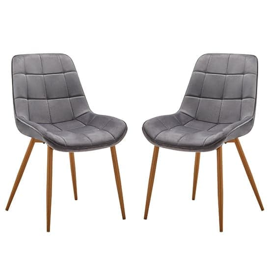 Primo Grey Fabric Dining Chairs With Oak Legs In Pair_1