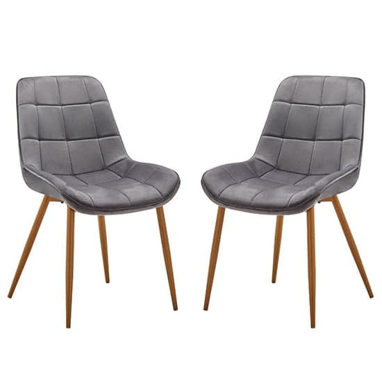 Primo Grey Fabric Dining Chairs With Oak Legs In Pair Furniture in