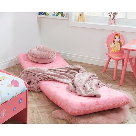 Princess Childrens Fabric Fold Out Bed Chair In Pink_3