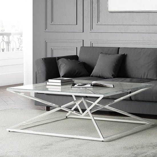 Penrith Glass Coffee Table With Polished Stainless Steel Base_1