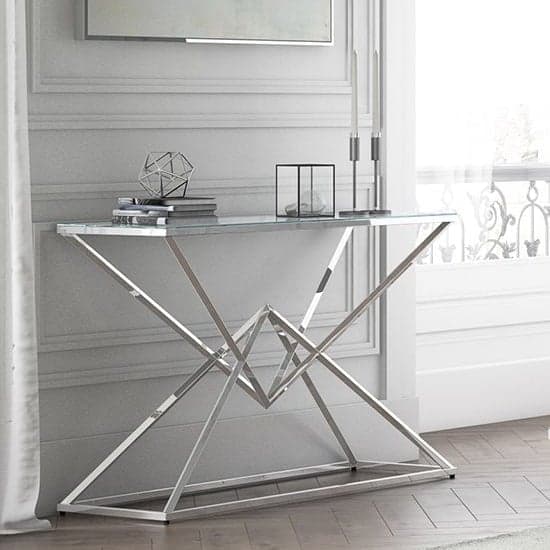 Penrith Glass Console Table With Polished Stainless Steel Base_1