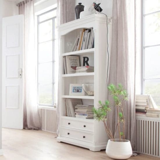 Proviko Wooden Bookcase With 2 Drawers In Classic White_1