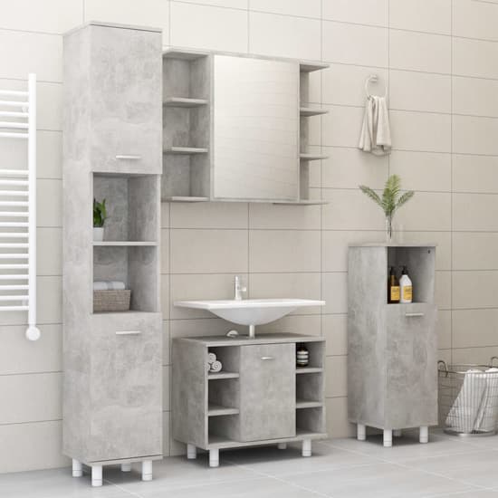 Pueblo Bathroom Storage Cabinet With 2 Doors In Concrete Effect_5