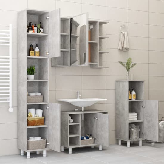 Pueblo Bathroom Storage Cabinet With 2 Doors In Concrete Effect_6