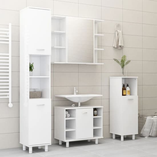 Pueblo Gloss Bathroom Storage Cabinet With 2 Doors In White_5