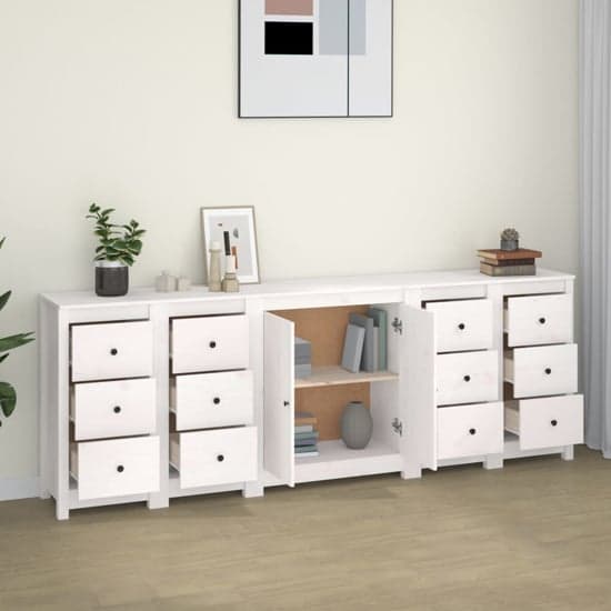Qabil Pine Wood Sideboard With 2 Doors 12 Drawers In White_2