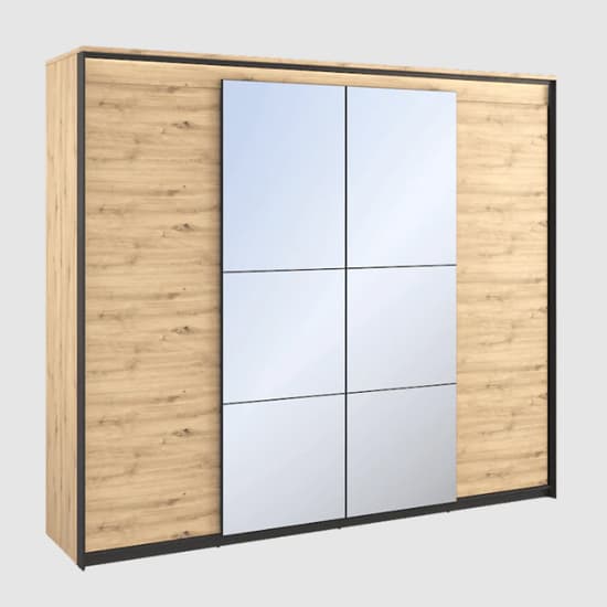 Qesso Mirrored Wardrobe 2 Hinged Doors In Artisan Oak With LED_2