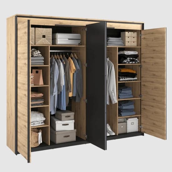 Qesso Mirrored Wardrobe 2 Hinged Doors In Artisan Oak With LED_4