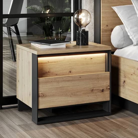 Qesso Wooden Bedside Table In Artisan Oak With LED_1