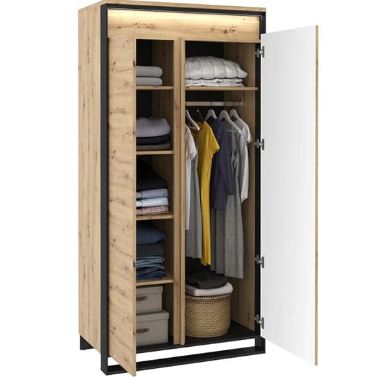 Qesso Wooden Wardrobe With 2 Doors In Artisan Oak And LED_2