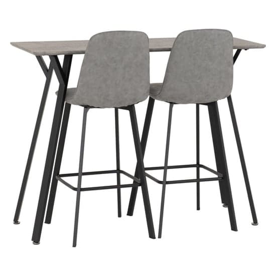Qinson Wooden Bar Table In Concrete Effect 2 Grey Bar Chairs_3
