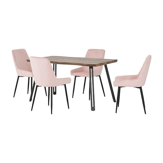 Qinson Wave Edge Dining Table With 4 Avah Pink Chairs_1