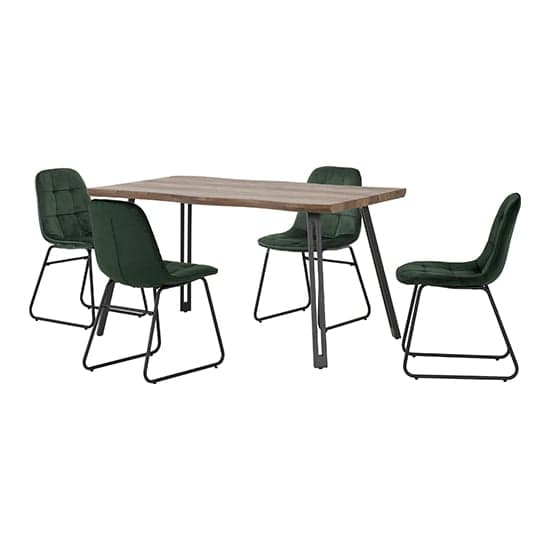 Qinson Wave Edge Dining Table With 4 Lyster Green Chairs_1