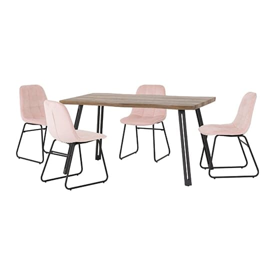 Qinson Wave Edge Dining Table With 4 Lyster Pink Chairs_1