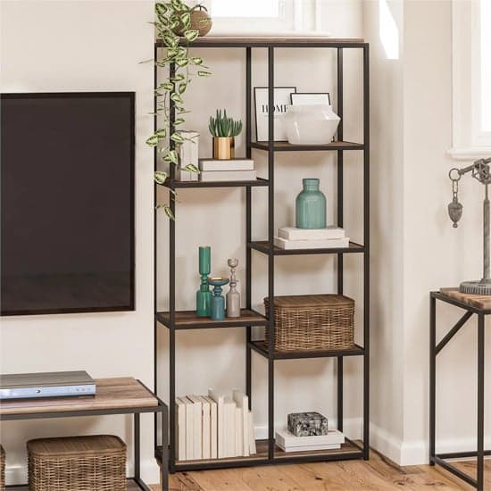 Quebec Wooden Bookcase With 5 Shelf In Weathered Oak_1