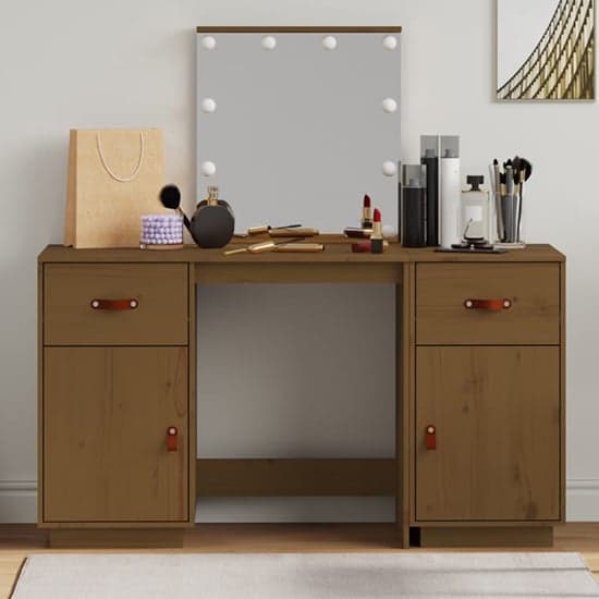 Quella Pinewood Dressing Table In Honey Brown With LED Lights_2