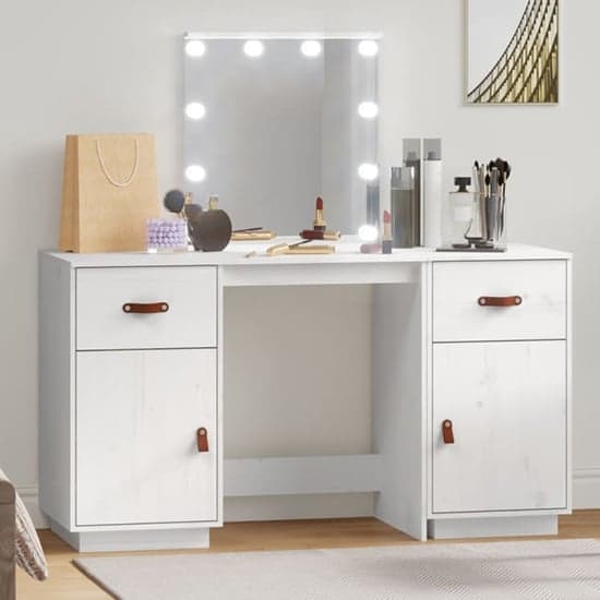 Quella Pinewood Dressing Table In White With LED Lights_1
