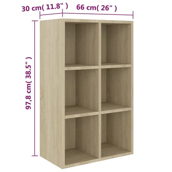 Quena Wooden Bookcase With 6 Compartments In Sonoma Oak_6