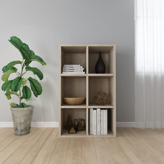 Quena Wooden Bookcase With 6 Compartments In Sonoma Oak_1