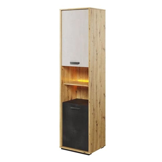 Quincy Kids Wooden Storage Cabinet Tall In Artisan Oak And LED_1