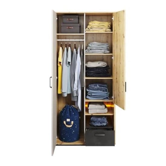 Quincy Kids Wooden Wardrobe With 2 Doors In Artisan Oak And LED_2