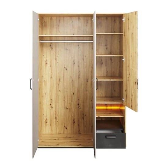 Quincy Kids Wooden Wardrobe With 3 Doors In Artisan Oak And LED_2