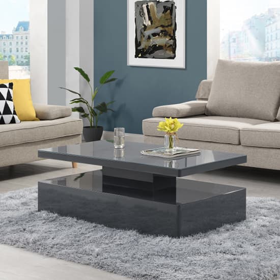Quinton Glass Top High Gloss Coffee Table In Grey With LED Furniture