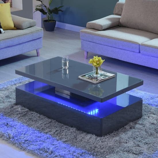 Quinton Glass Top High Gloss Coffee Table In Grey With LED_1