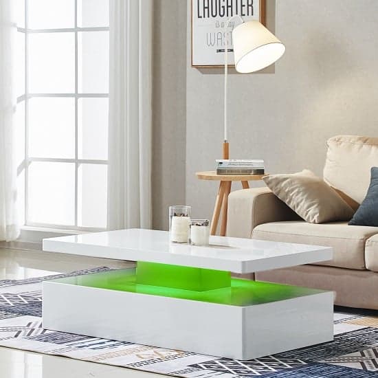 Quinton High Gloss Coffee Table in White With LED Lights_2