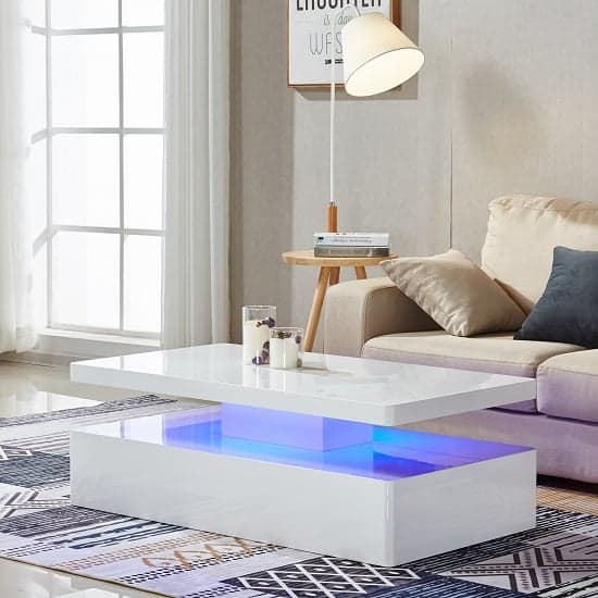 Quinton High Gloss Coffee Table in White With LED Lights_4