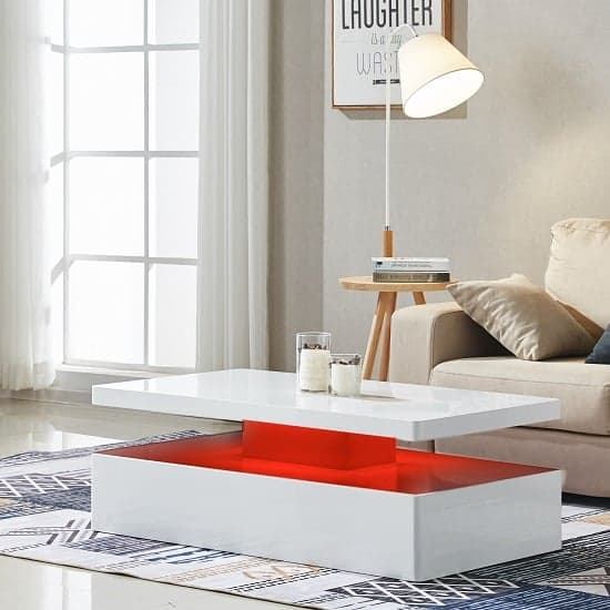 Quinton High Gloss Coffee Table in White With LED Lights_5
