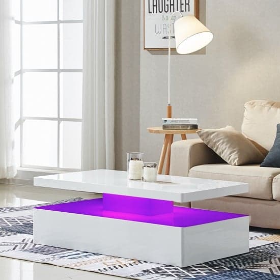 Quinton High Gloss Coffee Table in White With LED Lights_6