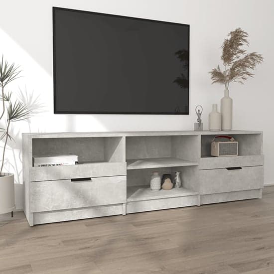 Qusay Wooden TV Stand With 2 Drawers In Concrete Effect_1