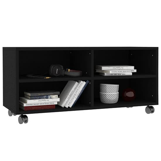 Qusay Wooden TV Stand With Castors In Black Furniture in Fashion