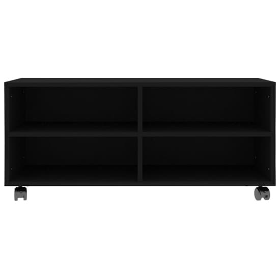 Qusay Wooden TV Stand With Castors In Black Furniture in Fashion
