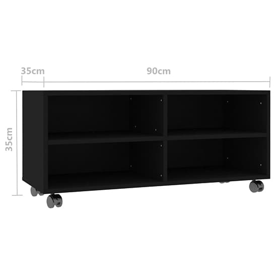 Qusay Wooden TV Stand With Castors In Black Furniture in Fashion