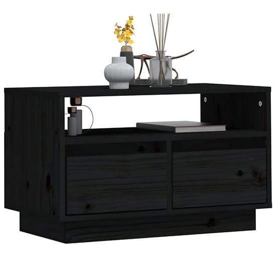 Qwara Pine Wood TV Stand With 2 Drawers In Black_3