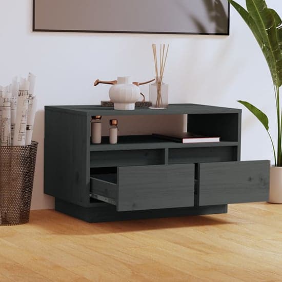 Qwara Pine Wood TV Stand With 2 Drawers In Grey_2