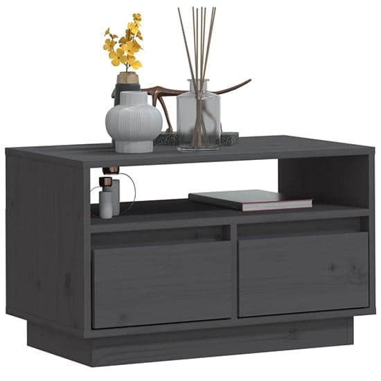 Qwara Pine Wood TV Stand With 2 Drawers In Grey_3