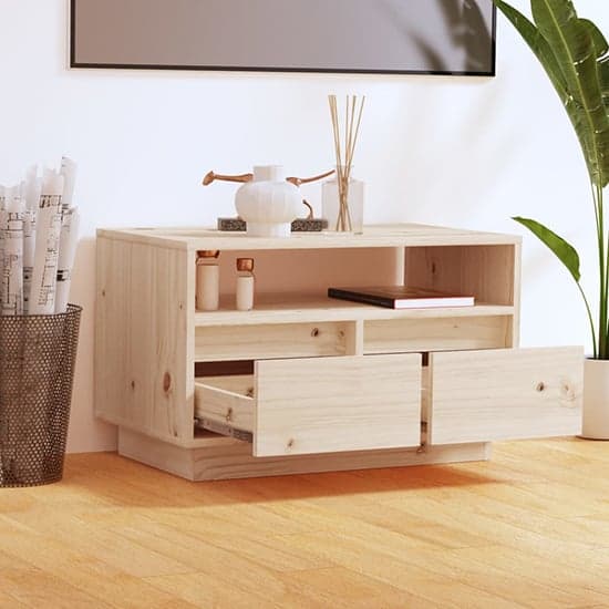 Qwara Pine Wood TV Stand With 2 Drawers In Natural_2