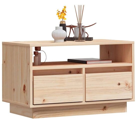 Qwara Pine Wood TV Stand With 2 Drawers In Natural_3