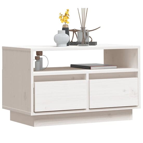 Qwara Pine Wood TV Stand With 2 Drawers In White_3