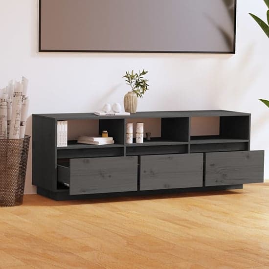 Qwara Pine Wood TV Stand With 3 Drawers In Grey_2
