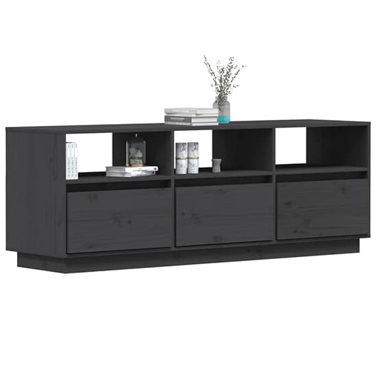Qwara Pine Wood TV Stand With 3 Drawers In Grey_3