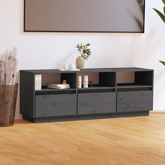 Qwara Pine Wood TV Stand With 3 Drawers In Grey_1
