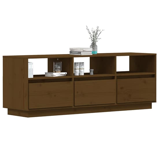 Qwara Pine Wood TV Stand With 3 Drawers In Honey Brown_3